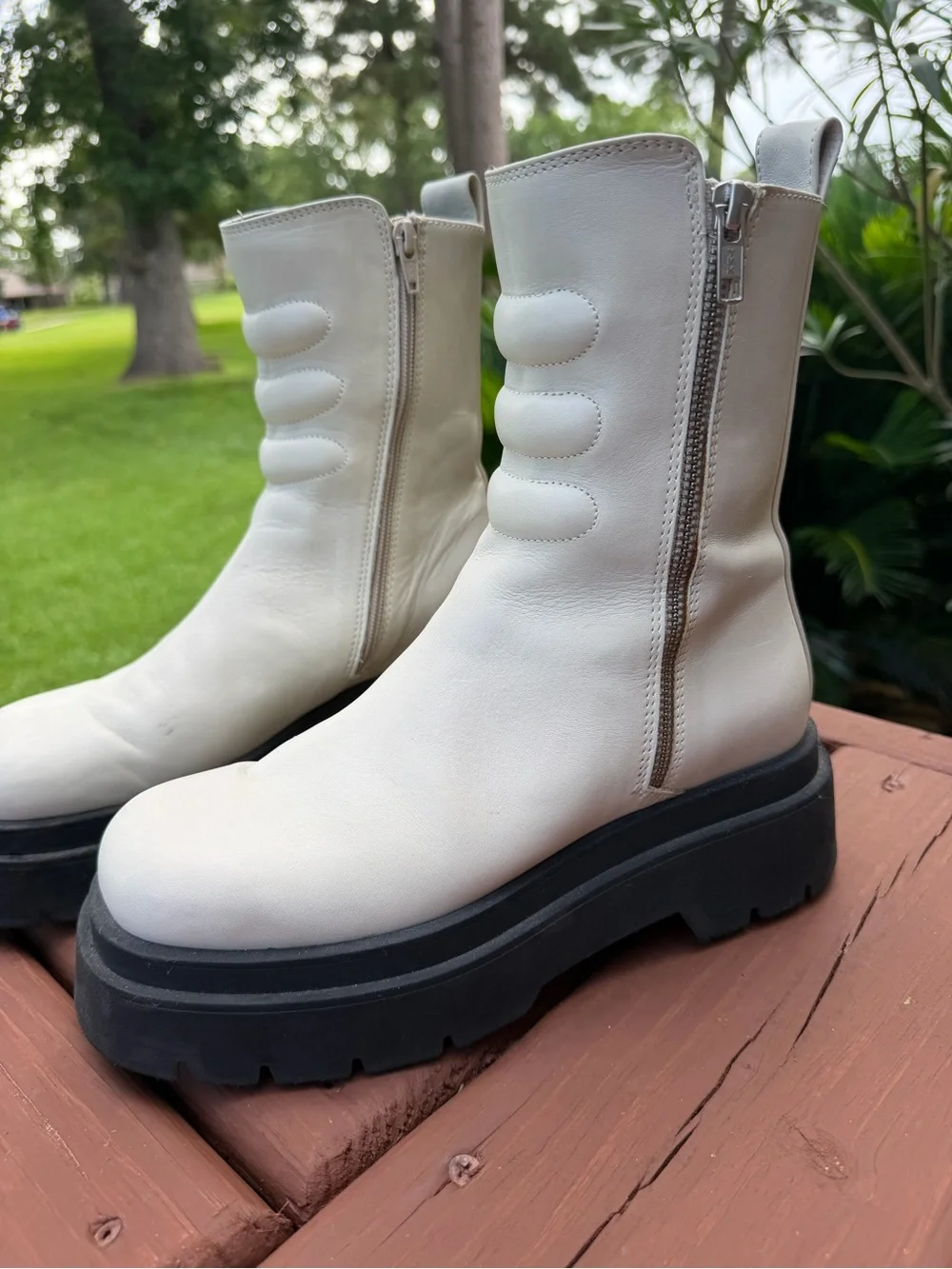 Miista Anouk Off-White Leather Platform Lug Sole Ankle Boots 7.5 $395